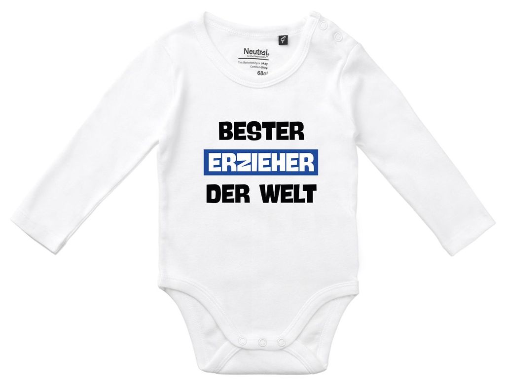 Huuraa Baby Body Bester Erzieher der Welt 74 White Baumwolle Fairtrade Langarmbody Geschenkidee