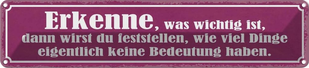 vianmo Blechschild 10x46 cm erkenne was wichtig ist dann Dekoration Spruch Zitat