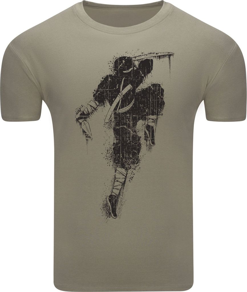 Diarbo Herren T-Shirt mit klassischem Druck Ninja-Silhouette Khaki Gr.M