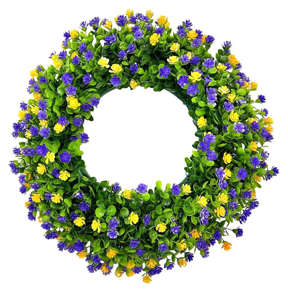 Wiederverwendbarer künstlicher Blumenkranz aus Eukalyptus, künstlichem Grün und bunten Blumen – ideal für Feiertage, Hochzeiten, als Dekorati...