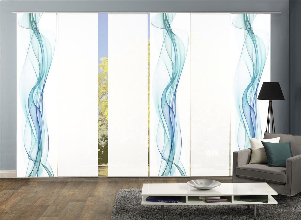 Home Wohnideen Schiebevorhang 6Er Set Digitaldruck Haze 245 X 60 CM Haze Petrol