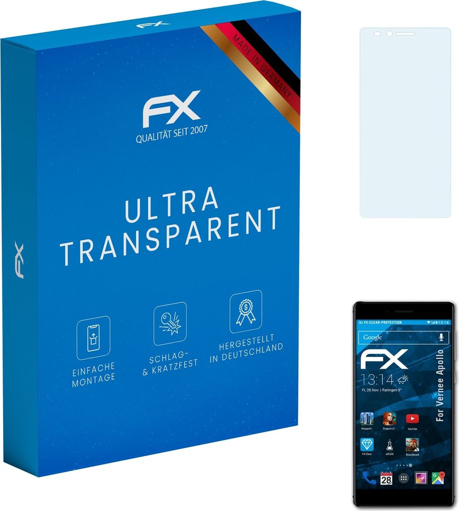 atFoliX FX-Clear 3x Schutzfolie kompatibel mit Vernee Apollo Displayschutzfolie