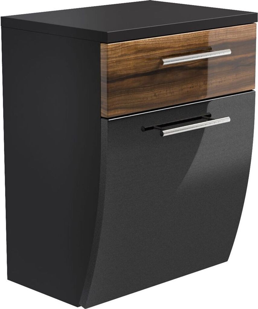 Badezimmer Unterschrank Hochglanz anthrazit, Walnuss TALONA-02, B x H x T ca. : 40 x 53 x 30 cm