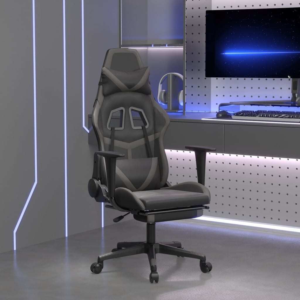 "im Angebot" Gaming-Stuhl mit Fußstütze Schwarz und Grau Kunstleder - Bürostühle CC7126