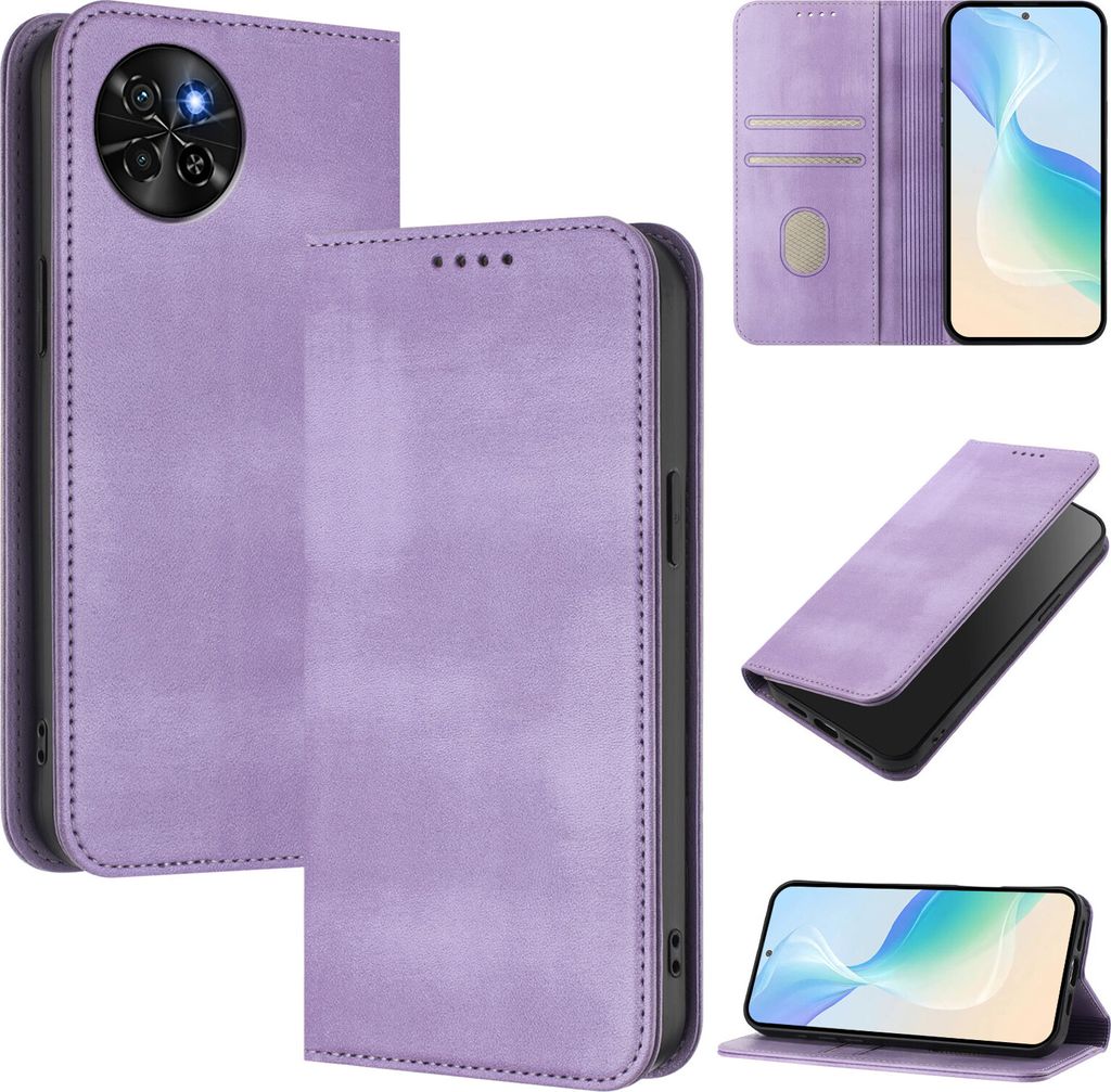 Handyhülle für itel S23, Vintage Leder RFID Schutz Kartenfach Standfunktion Magnetische Klapphülle Violett