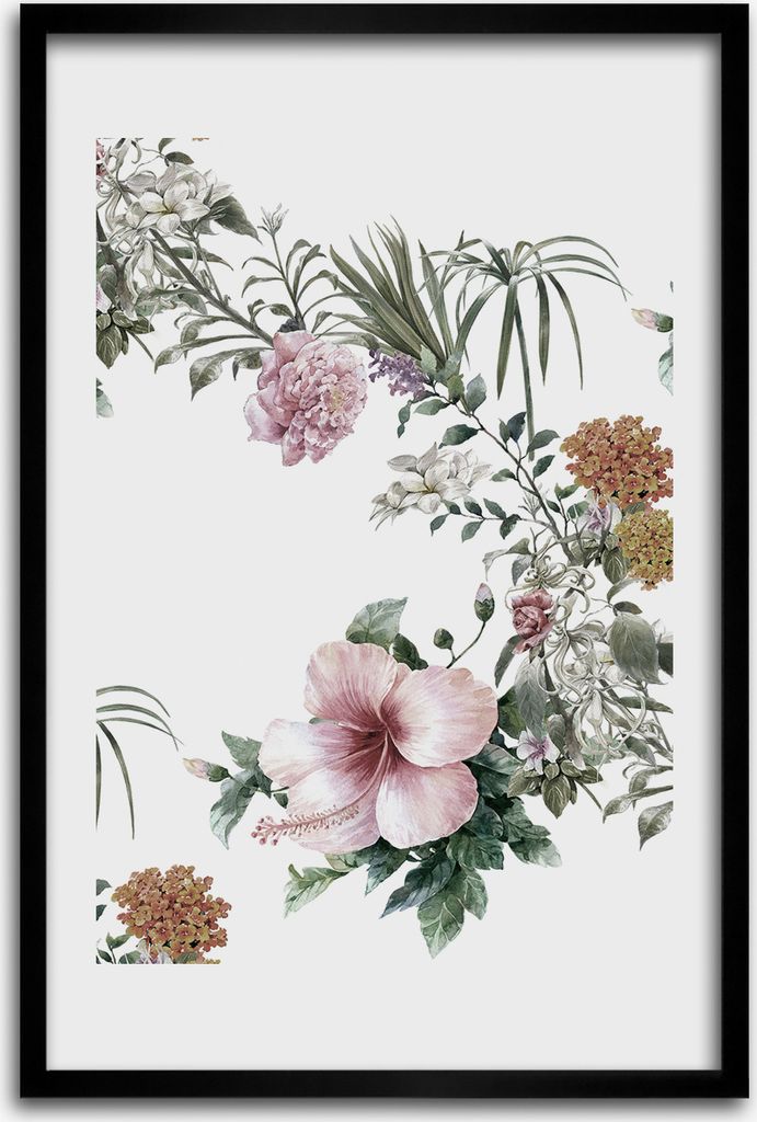 Bild - Bilderrahmen - 40 cm x 60 cm - MDF - Rahmen - Wandkunst - Tropische Blumen