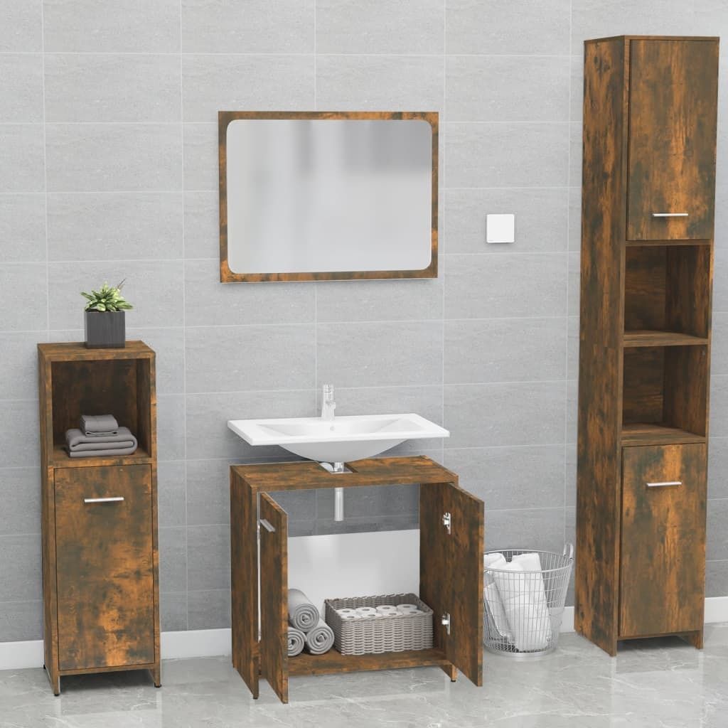 Design Möbel Badmöbel-Set Räuchereiche Holzwerkstoff - 2024 Neu