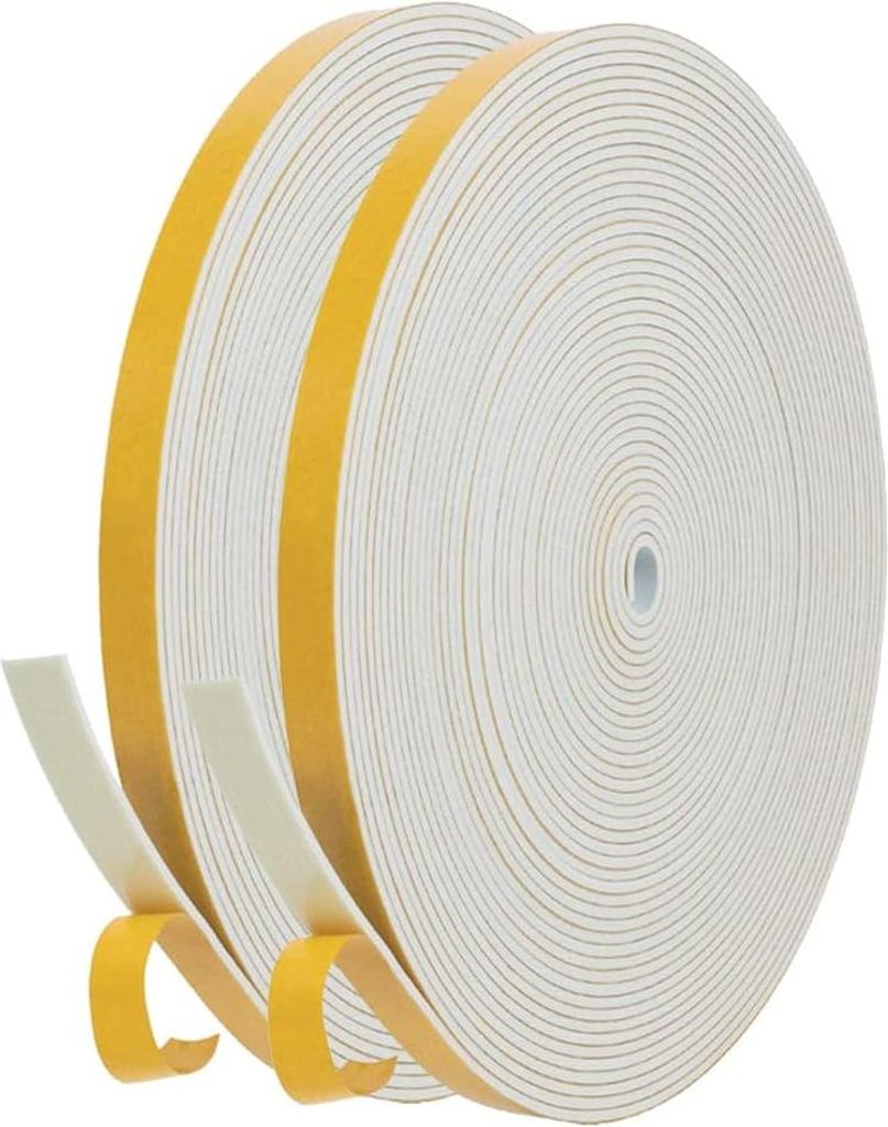 Selbstklebendes Dichtungsband für Türen und Fenster - Schallisolierung - 2 Rollen - Weiß - Schaumstoffband - 6 mm x 1,5 mm