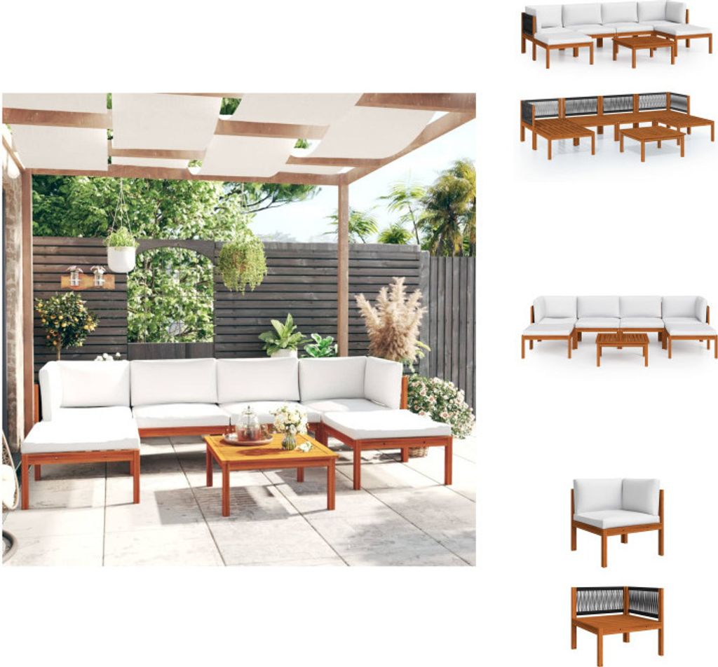 vidaXL 7-tlg. Garten-Lounge-Set mit Kissen Cremeweiß Massivholz Akazie - Gartenmöbel-Sets