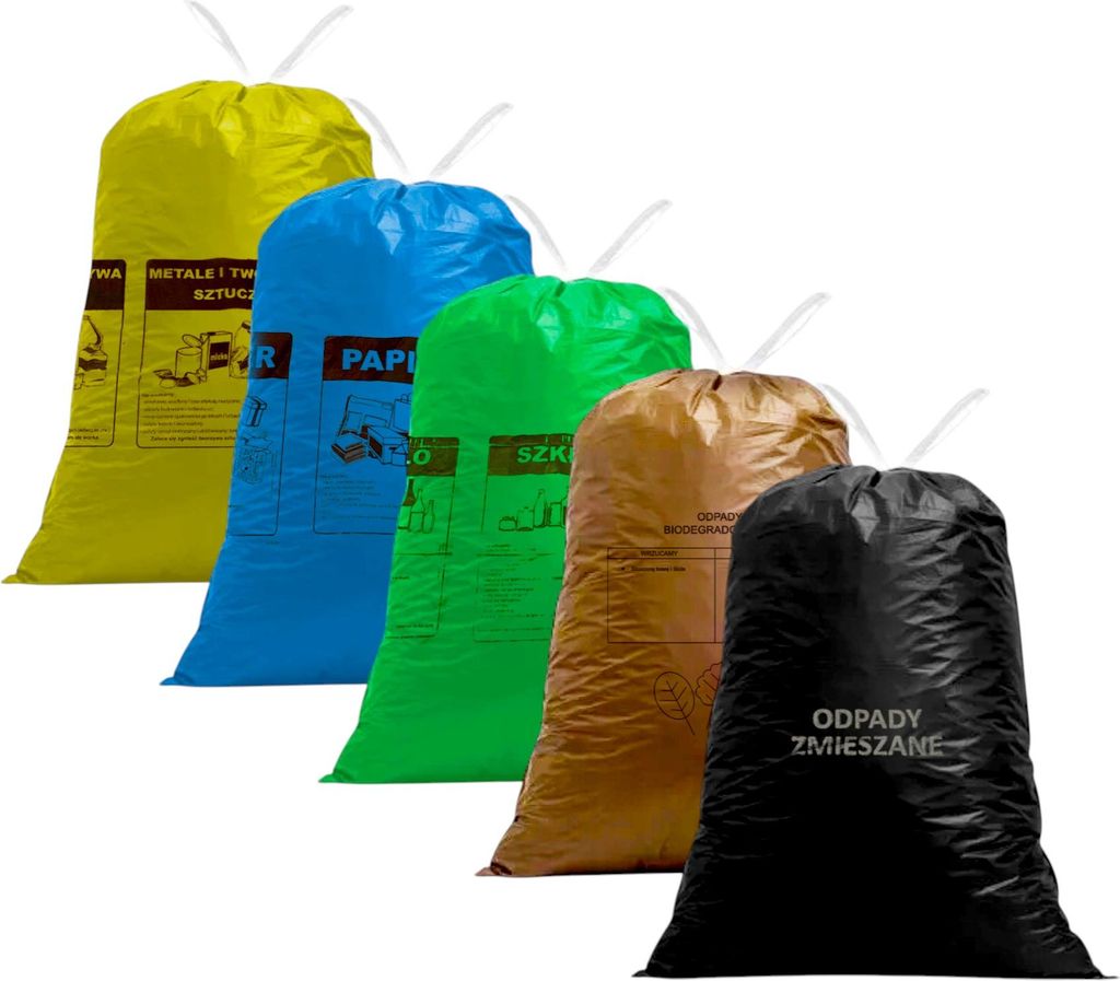 ZESTAW Worki do segregacji śmieci z taśmą 120L 5x20szt. Zdjęcie produktu 