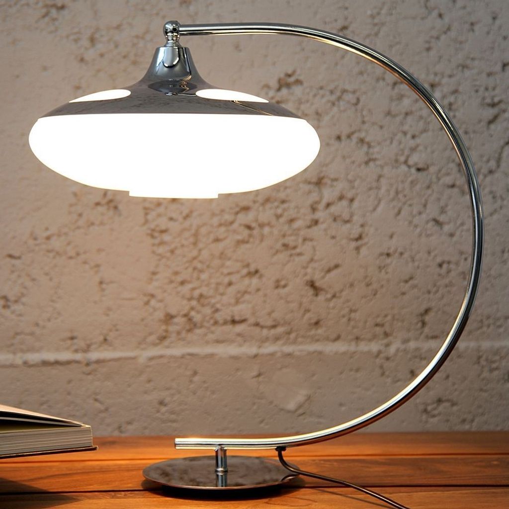 cagü: Design Retro Art Deco Tischlampe LATERNA Weiß aus GLAS 45cm Höhe