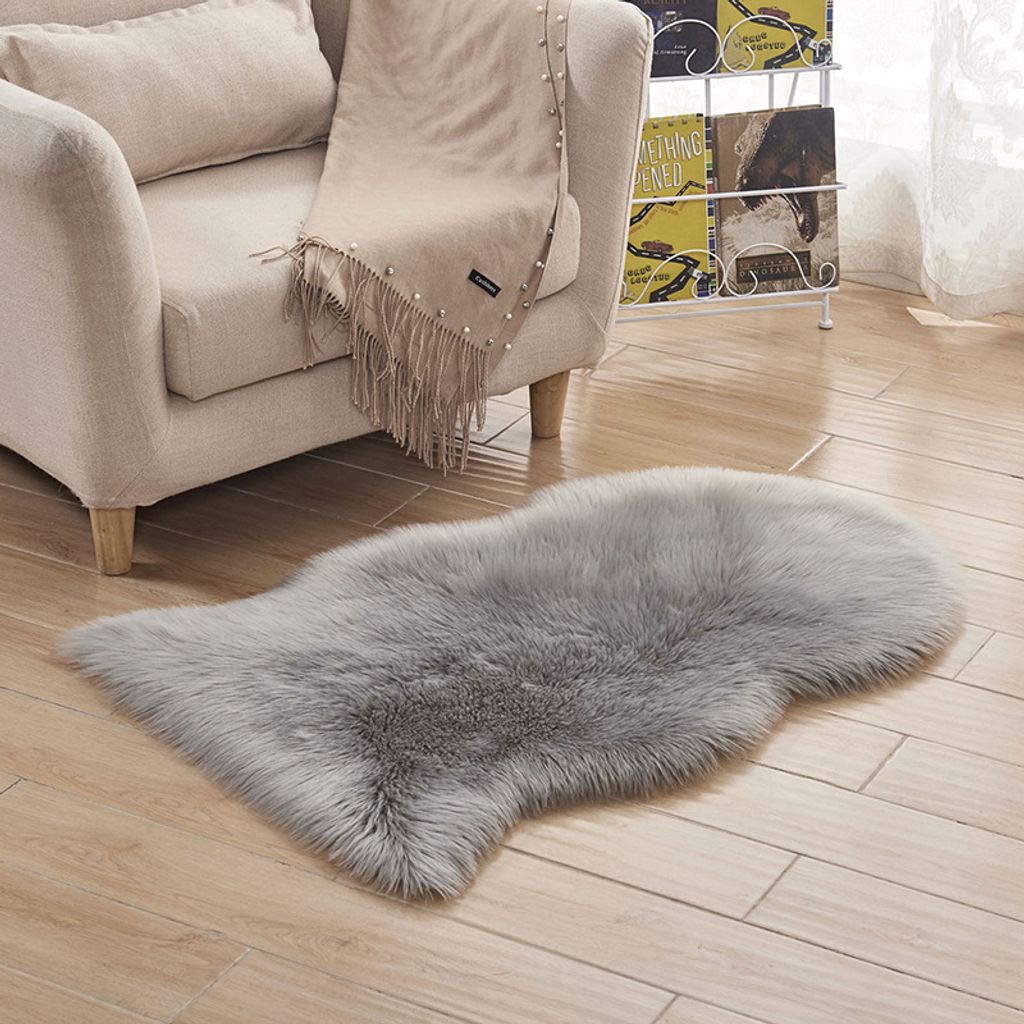 Hochflor Teppich 40x60cm Hochflorteppich Kunstfell Teppiche Waschbarer 6cm langer weicher Matte für Stühle Couch Sofa Wohnzimmer Schlafzimmer, Grau