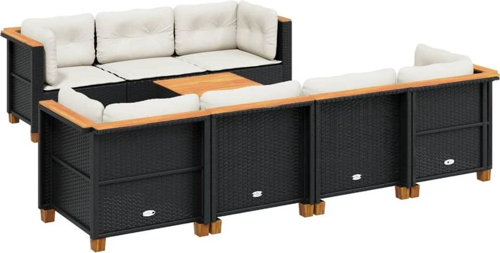 vidaXL 8-tlg. Garten-Sofagarnitur mit Kissen Schwarz Poly Rattan