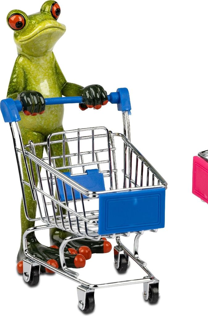 Dekofigur Froschmann mit Einkaufswagen H. 18cm Formano Froschhausen