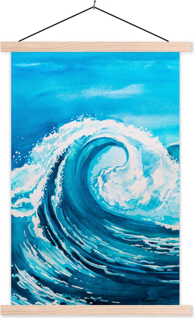MuchoWow Textilposter Golf - Meer - Aquarell 40x60 cm mit holzfarbenen Rahmen - Poster