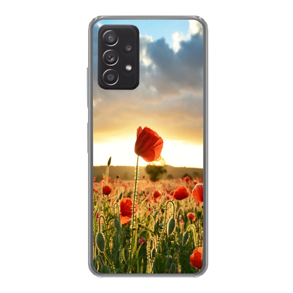 MuchoWow Handyhülle Schutzhülle Hülle für Samsung galaxy a73 Bunter Himmel über vielen Mohnblumen Silikon Softcase Handy Hülle - Handyhülle