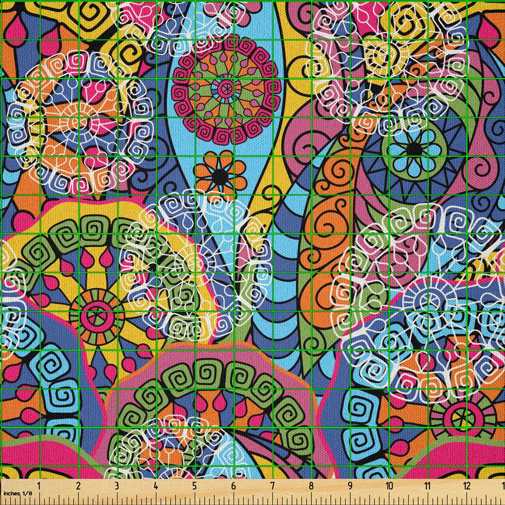 ABAKUHAUS Mandala Microfaser Stoff als Meterware , Bunt Abstrakt Sechzig Inspirierte Ethnisches Muster Blumen Design Streifen Linien, 2 M (230 x 20...