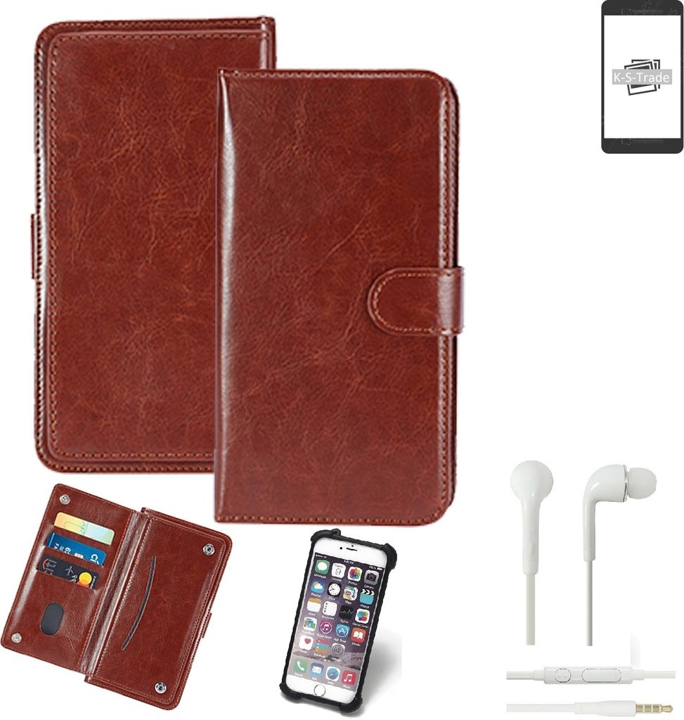 K-S-Trade 360° Hülle kompatibel mit Samsung Galaxy S22+ inkl. Headphones braun Kunstleder Case BookCase WalletCase Kunstlederederhülle Handyhülle,