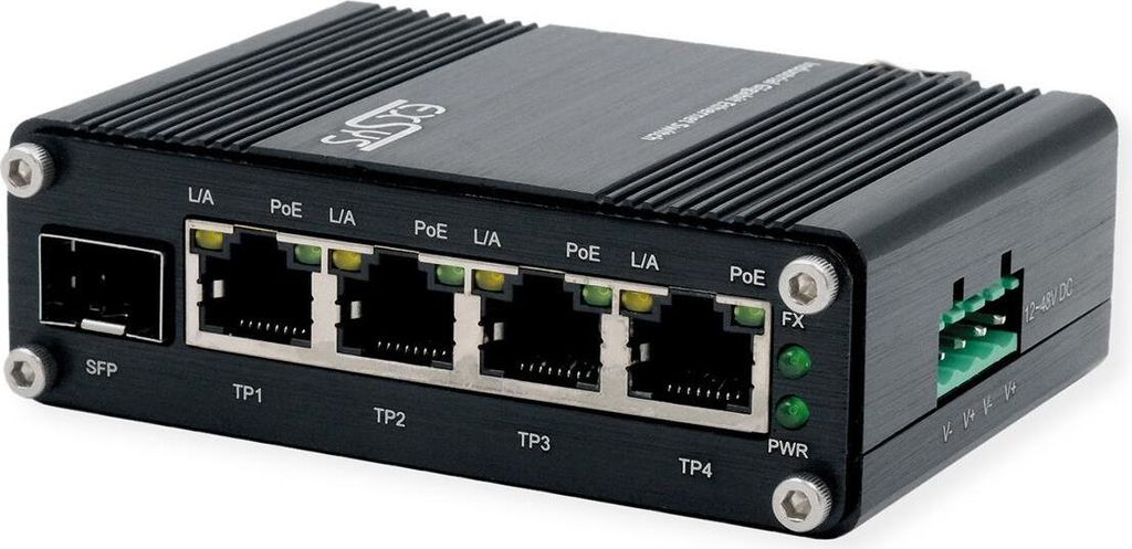 Exsys Switch mini PoE+ SFP o.Netzteil Industrie DIN-Rail - Switch - 1 Gbps