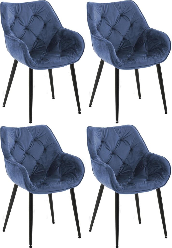 CLP 4er Set Stuhl Tanna Samt Gesteppt blau Produktbild 