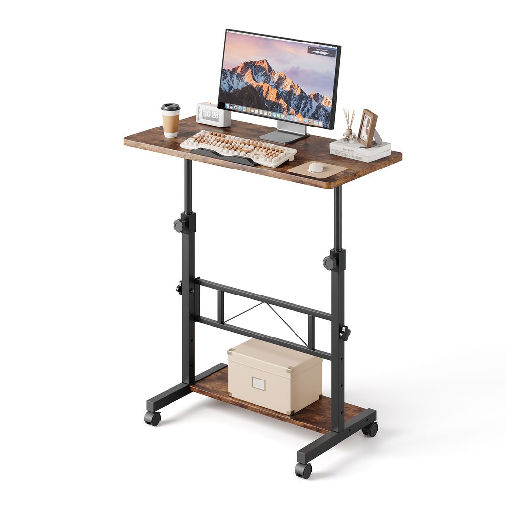 Iropro Schreibtisch höhenverstellbar 80x40cm, Computertisch mit Rollen, Mobiler Stehpult mit neigbar Tischplatte, für Zuhause und Büro, Vintage ...