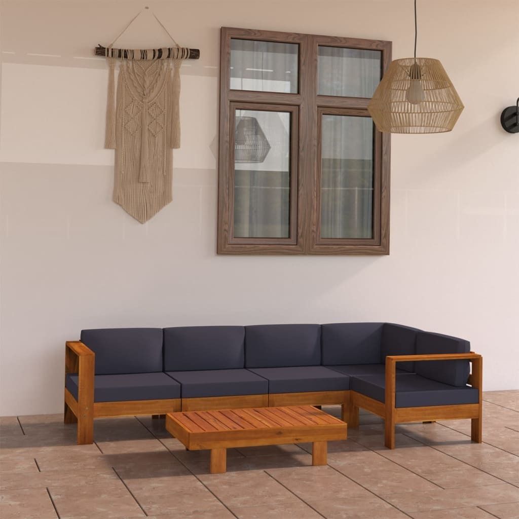 Möbel 6-tlg. Garten-Lounge-Set mit Dunkelgrauen Auflagen Akazienholz - Balkonmöbel 3057952