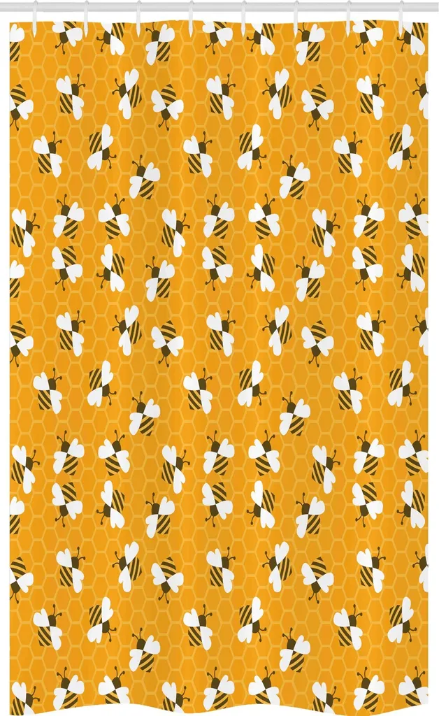 ABAKUHAUS Ape Tenda da doccia stretta, api che producono miele, set decorativo per bagno in tessuto con ganci, 120 x 180 cm, multicolore