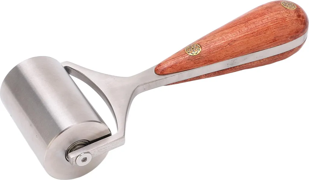 Rouleau presseur de maroquinerie en bois et métal pour lissage des bords
