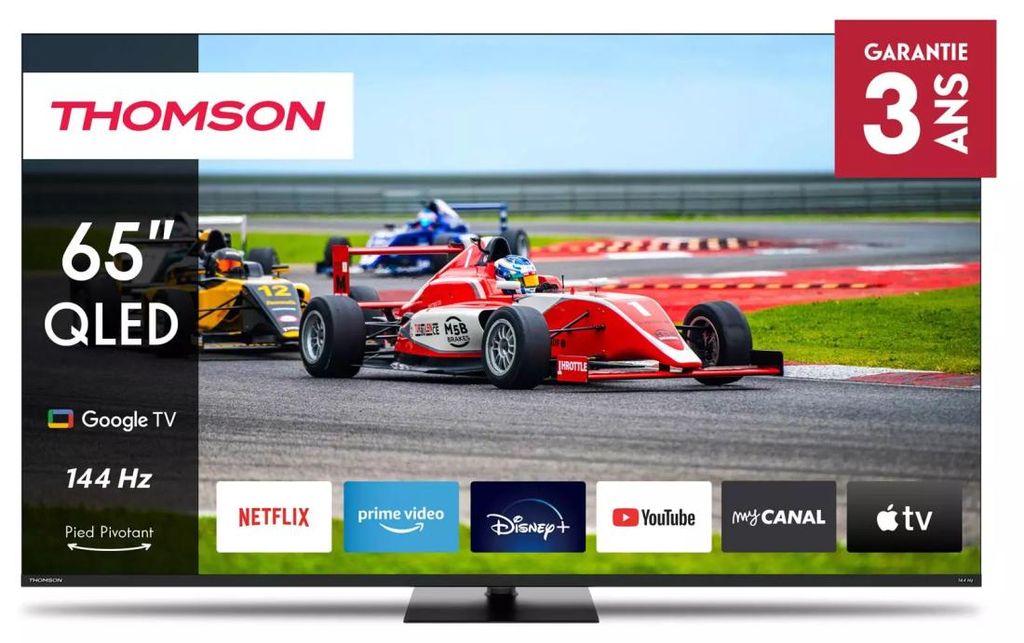 Thomson Q70 Series 65" QLED GOOGLE TV filigranes Rahmen-design, 165,1 cm (65"), 3840 x 2160 Pixel, QLED Pro, Smart-TV, WLAN, Schwarz