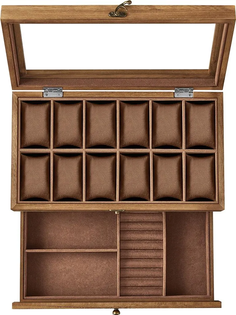 Coffret à montres 12 emplacements en bois massif noyer - Modèle Heritage
