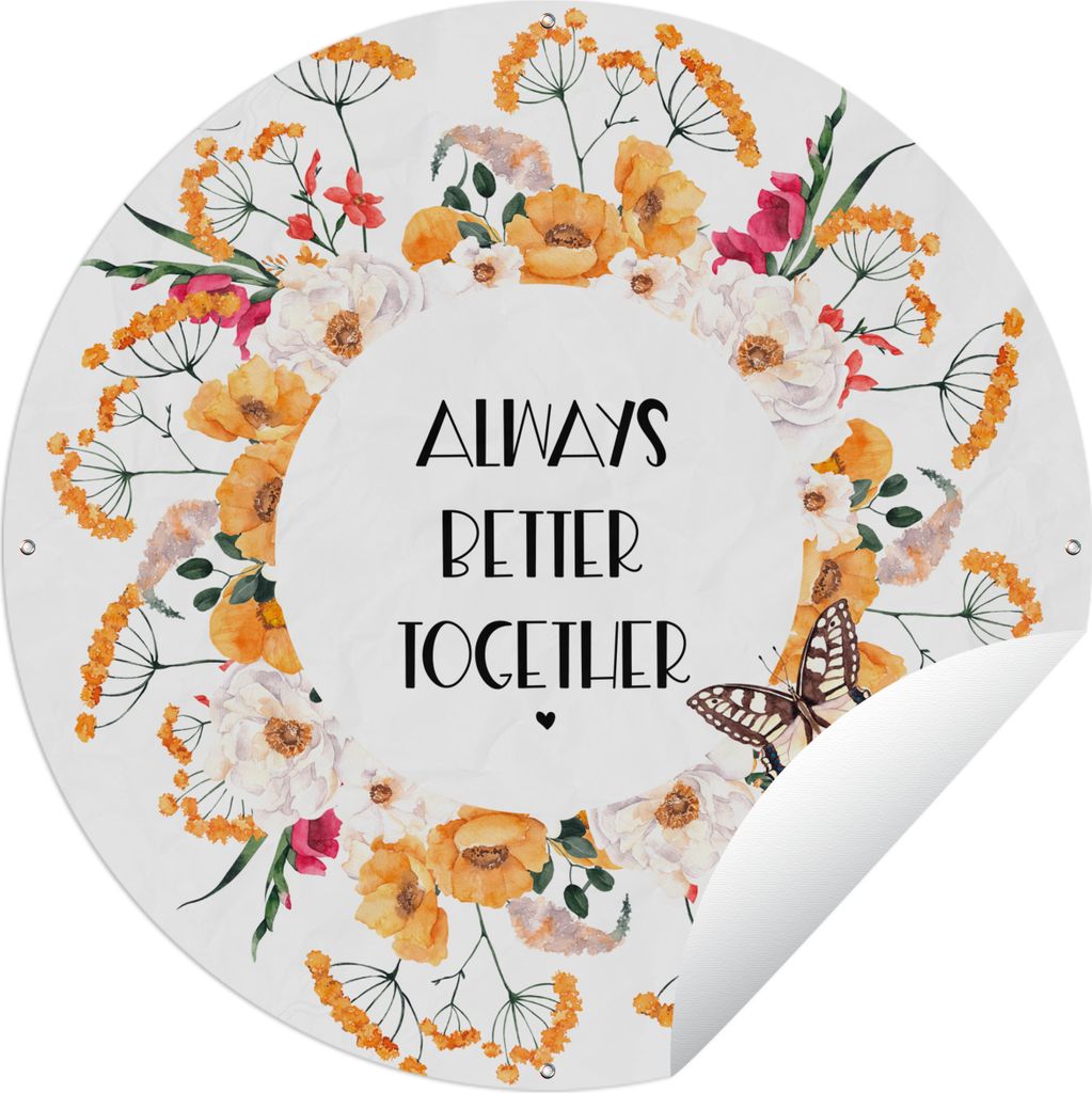 MuchoWow Gartenposter Outdoor-Poster Rund Zitate - Sprichwörter - Gemeinsam immer besser - Familie Ø 60 cm Gartendeko Rundes Poster draußen