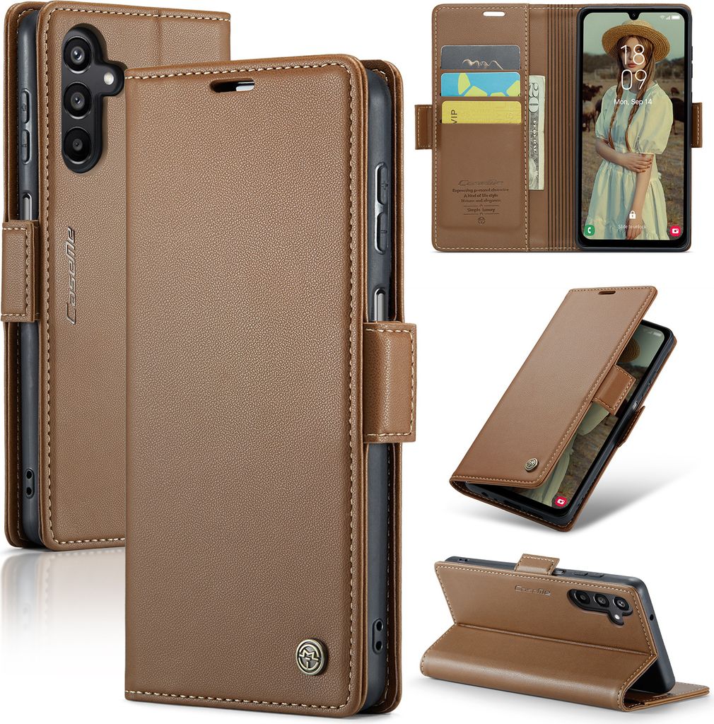 Galaxy A15 Hülle, Leder Brieftasche Kartenfach Schutzhülle mit Standfunktion für Samsung Galaxy A15 5G/4G Braun