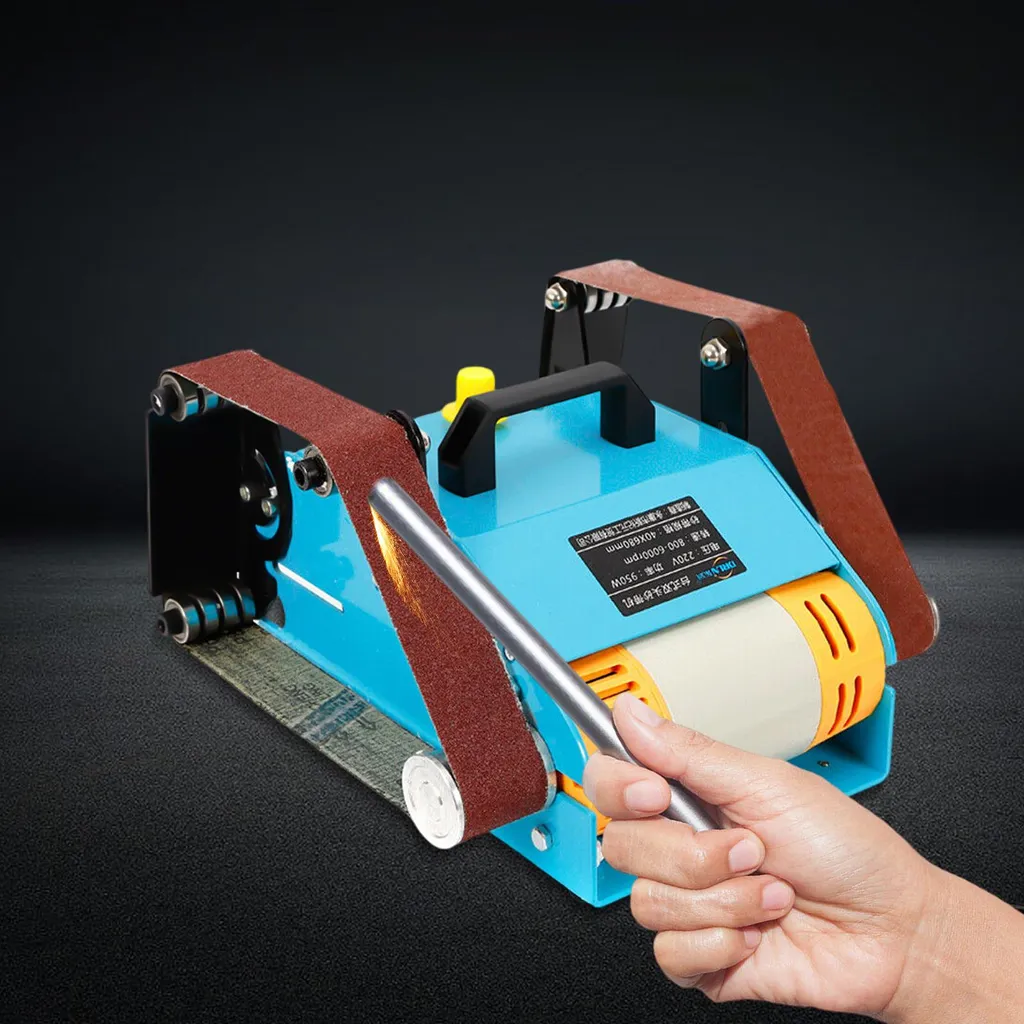Ponceuse électrique à bande double tête et vitesse variable bleue