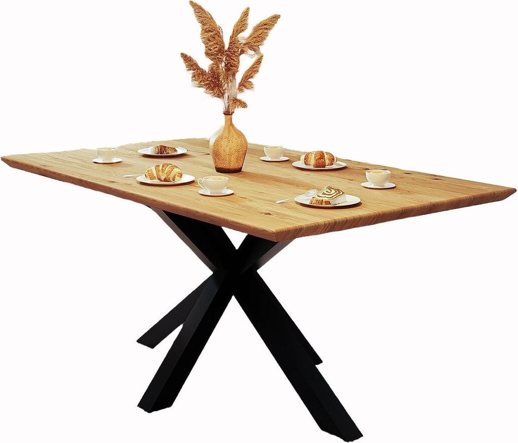 Esstisch Swiss Cant Adao Wildeiche 180x100 cm Tisch Schweizer Kante X-Gestell