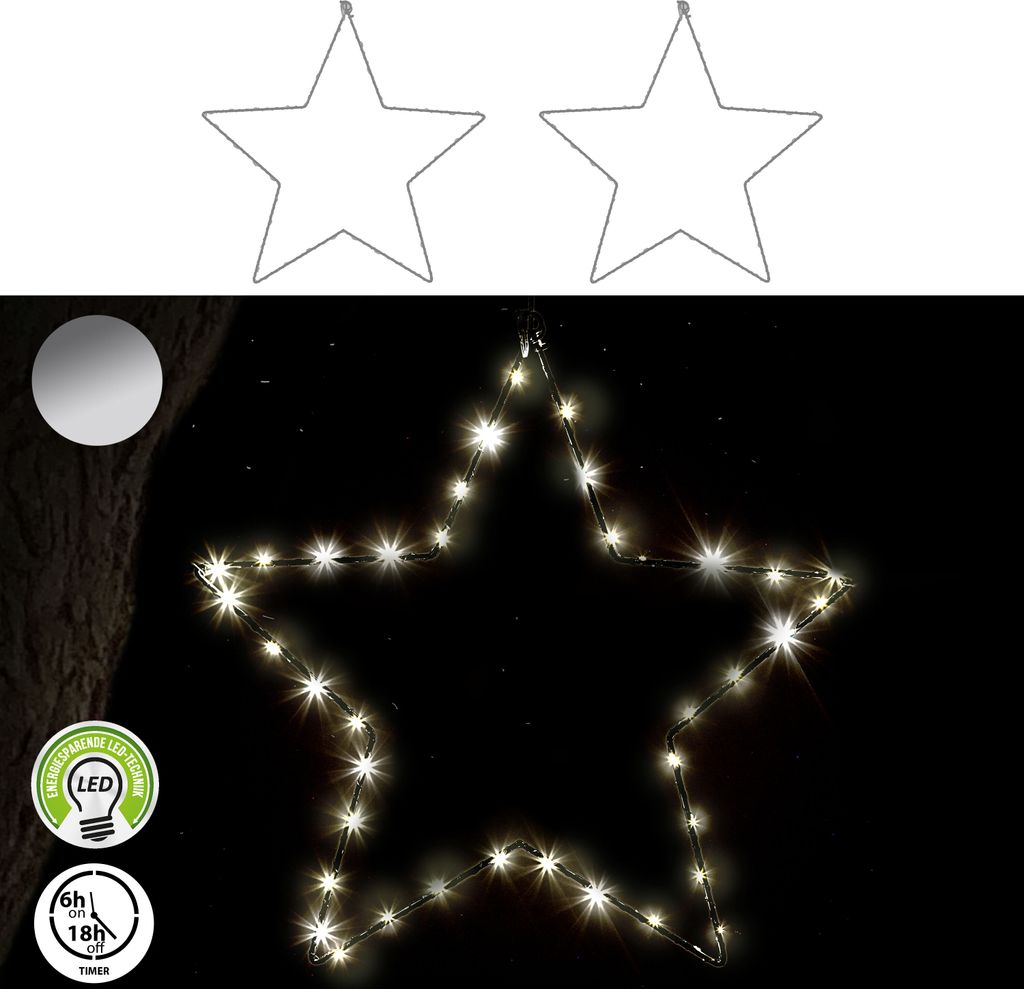 LED Stern 2er Set silber 30 LEDs Ø30cm Eisen Kunststoff Produktbild 