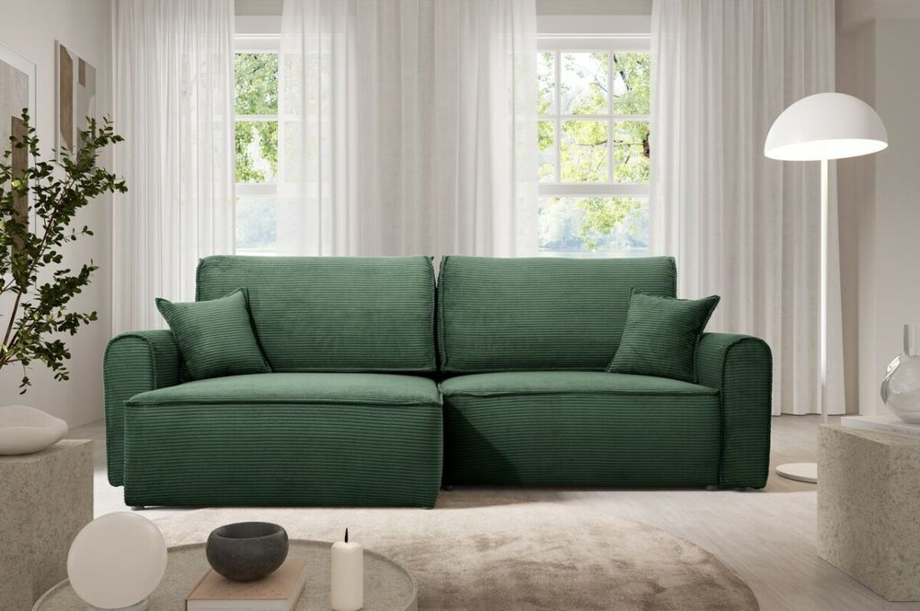 Furnisell Ecksofa L Form Cord Sofa "MARTIN", Grün