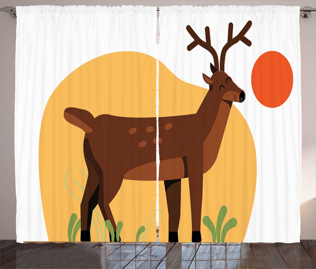 ABAKUHAUS Wild jagen Rustikaler Gardine, Lächeln Geweih Wiese, Schlafzimmer Kräuselband Vorhang mit Schlaufen und Haken, 280 x 245 cm, Grau