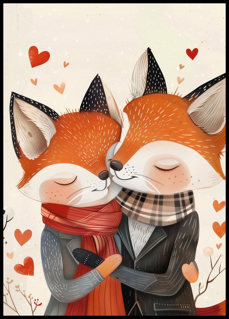 Plakat 67,5x95cm Zwei verliebte Füchse