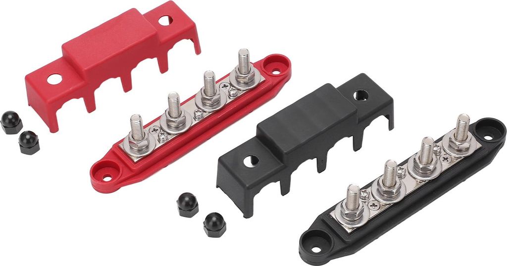 Paar schwarz-rote Stromverteilungsblock-Sammelschienen-M8-Anschlussbolzen für Autos, Wohnmobile, Schiffe, Yachten