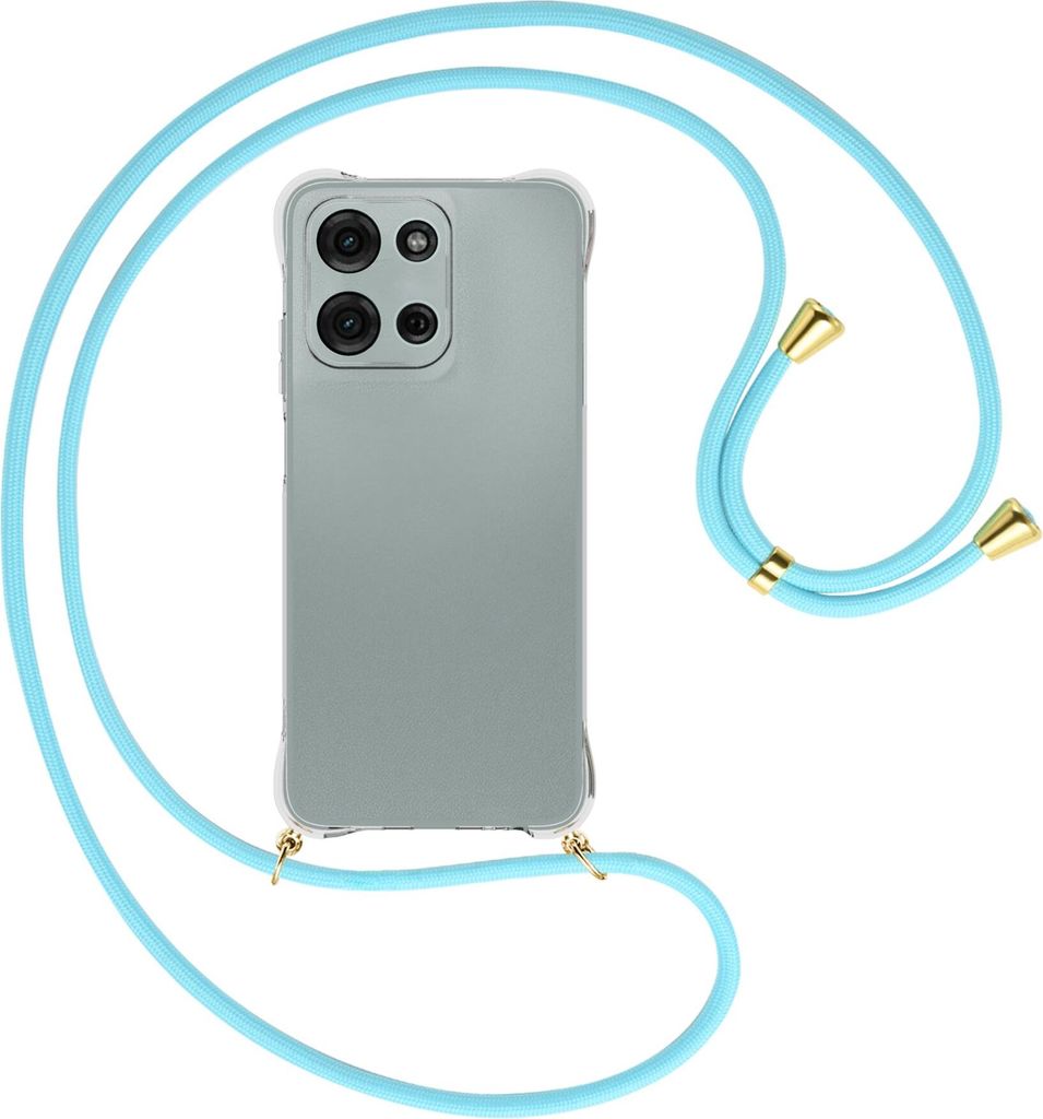 Handykette Backcover-Schutzhülle mit Band (Metall goldfarben) für Motorola Moto G Play 4G (2025) - himmelblau