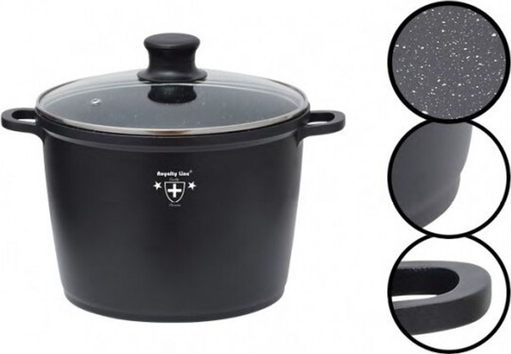 Royalty Line Set 2 Pentole Alte Antiaderente - 28cm 10.5L E 24cm 7L, Per Induzione E Tutti I Fuochi, Coperchio Vetro