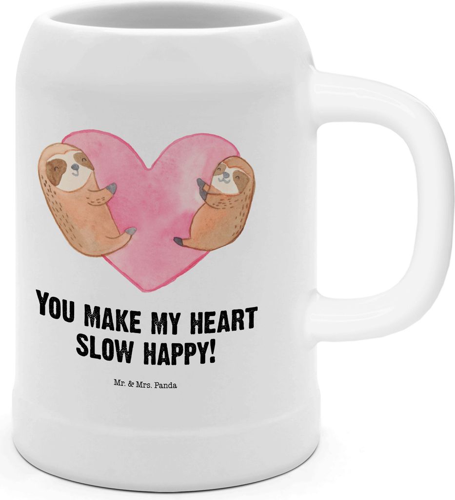 Mr. & Mrs. Panda Humpen Faultiere Herz - Weiß - Geschenk, Seidel, Bier, Hochzeitstag, Krug, Jahrestag, Valentinstag, Keramikkrug, Steinkrug, für ...