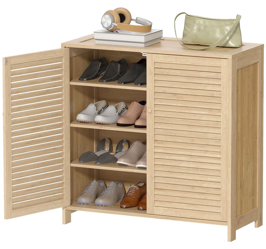 HOMCOM Schuhschrank aus Bambus mit Lamellentüren, 14 Paar Produktbild 