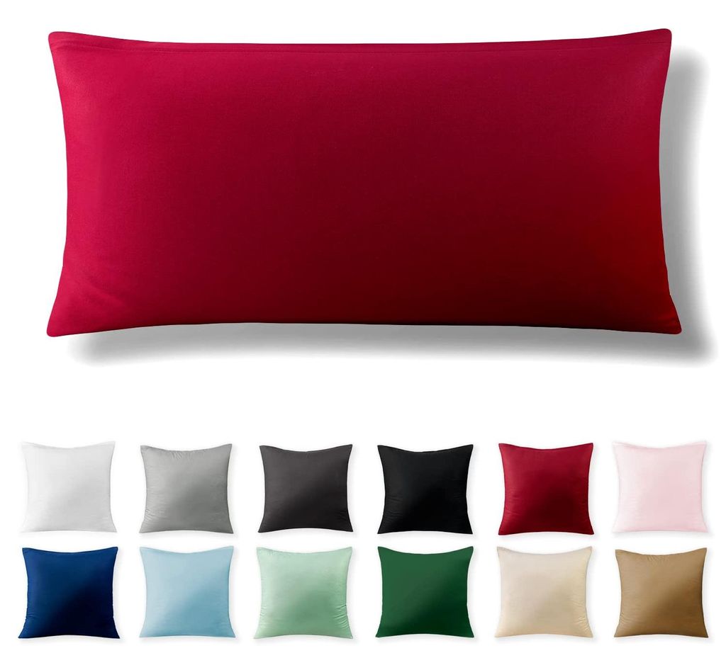 Perkal-Kissenbezug 40 x 80 cm – 100 % Baumwolle mit Reißverschluss, superweicher Kissenbezug 40 x 80 cm, rot, nur Kissenbezug