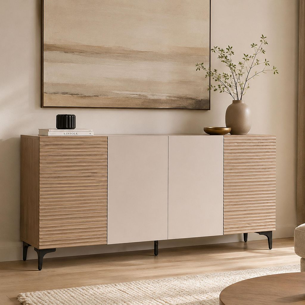 Dressoir HWC-Q84, kast/commode, deuren met 3D-structuur, Productafbeelding 
