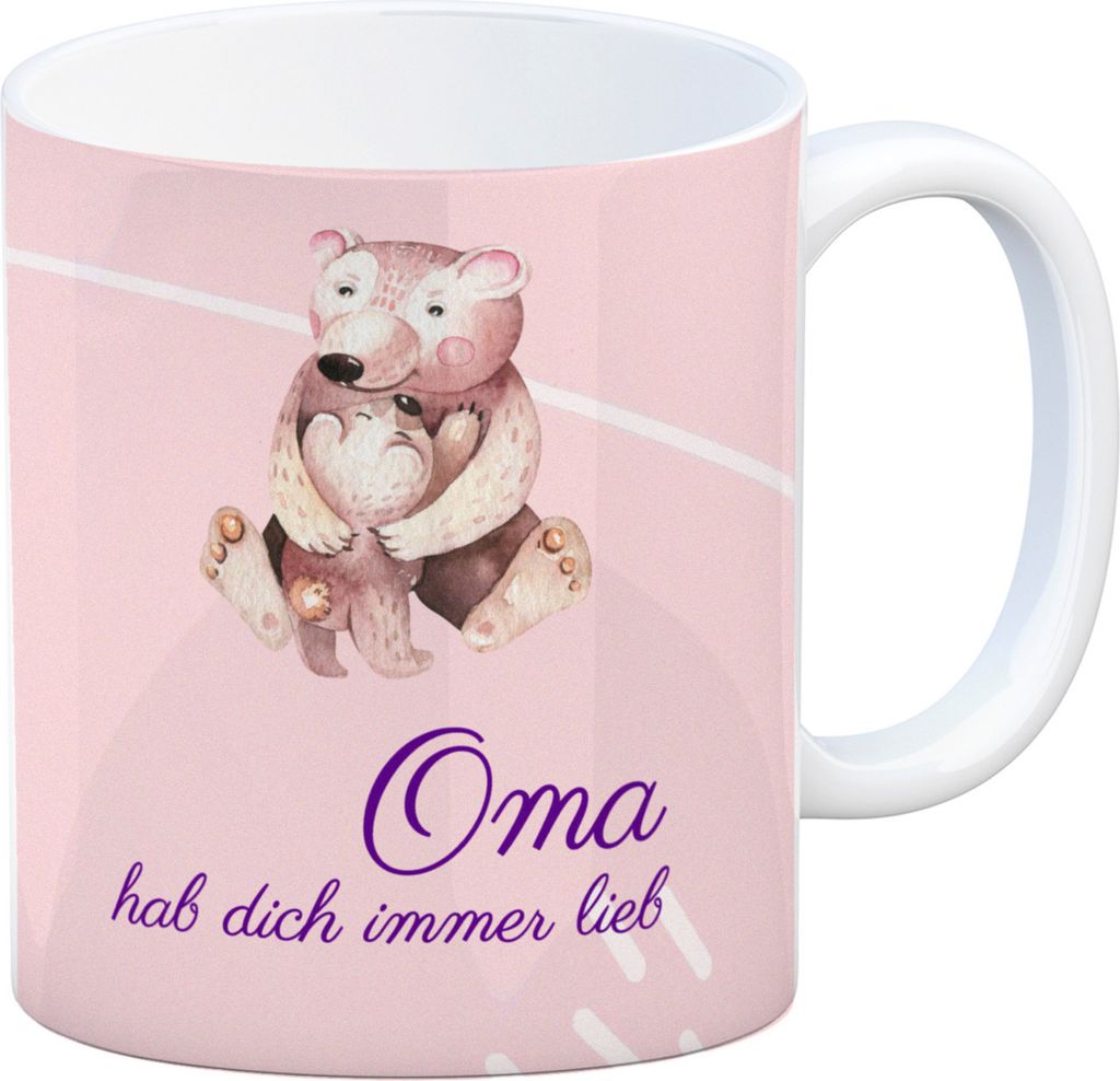 Oma hab dich immer lieb Kaffeebecher mit niedlichem Kuschelbär in rosa