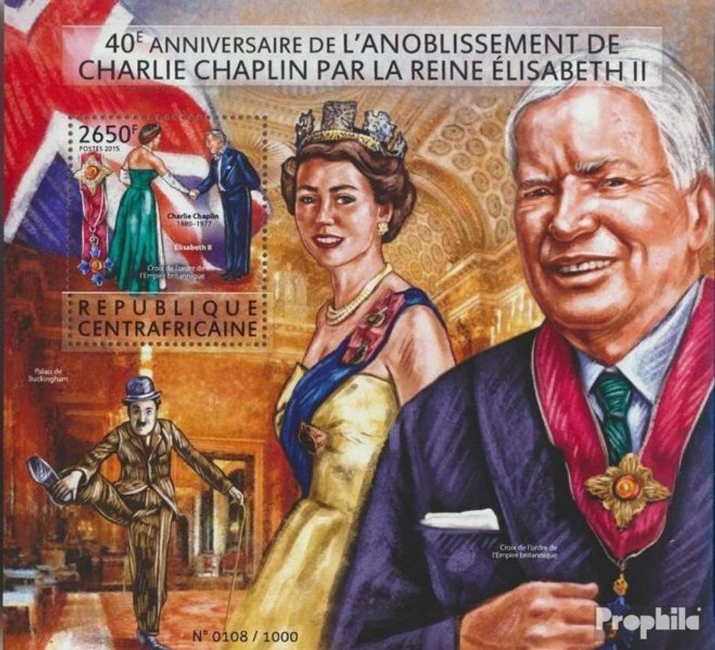 Briefmarken Zentralafrikanische Republik 2015 Mi Block 1344 (kompl. Ausgabe) postfrisch Charlie Chaplin