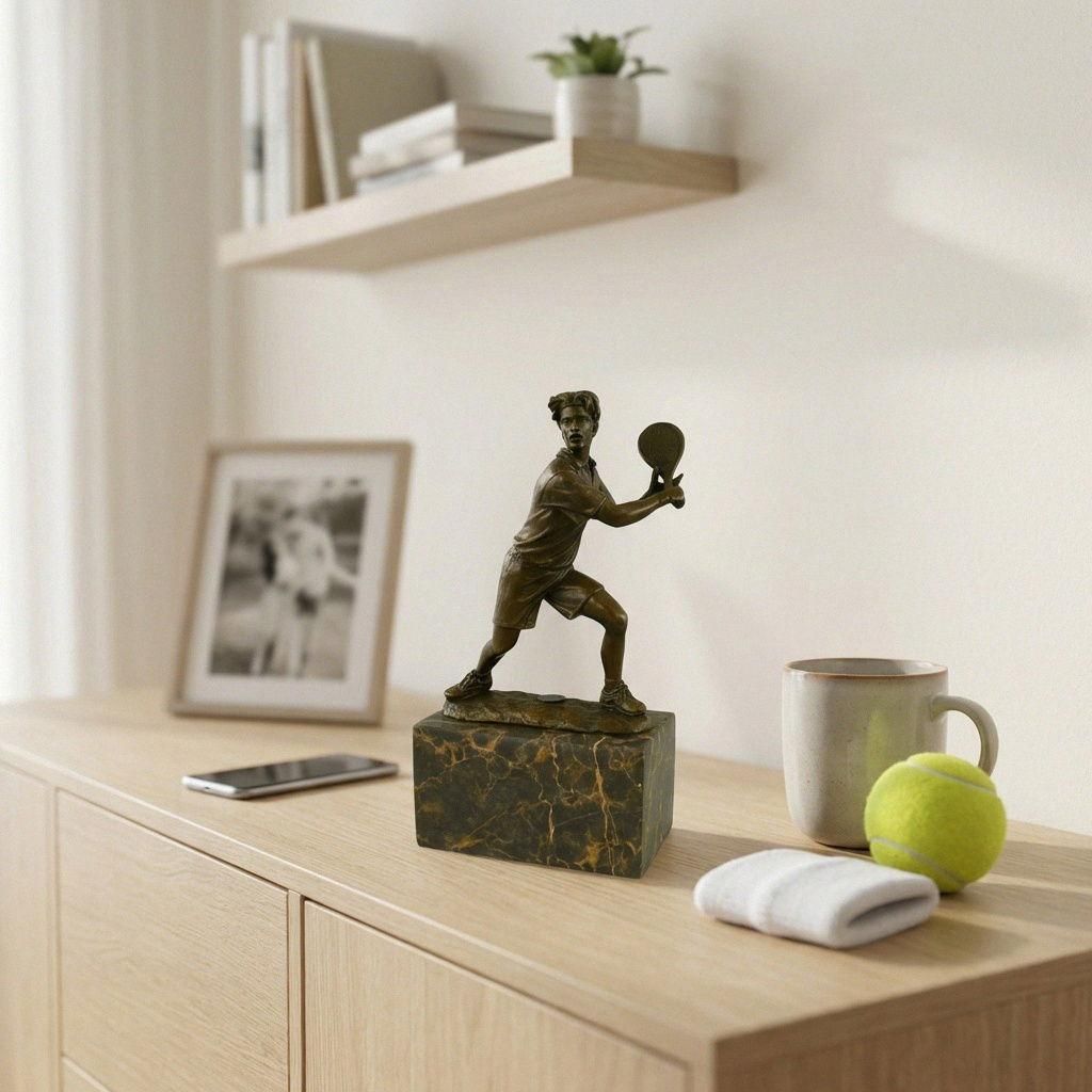 Bronze Figur Tennisspieler, patiniert, auf Marmorsockel, hochwertig, H.25 cm
