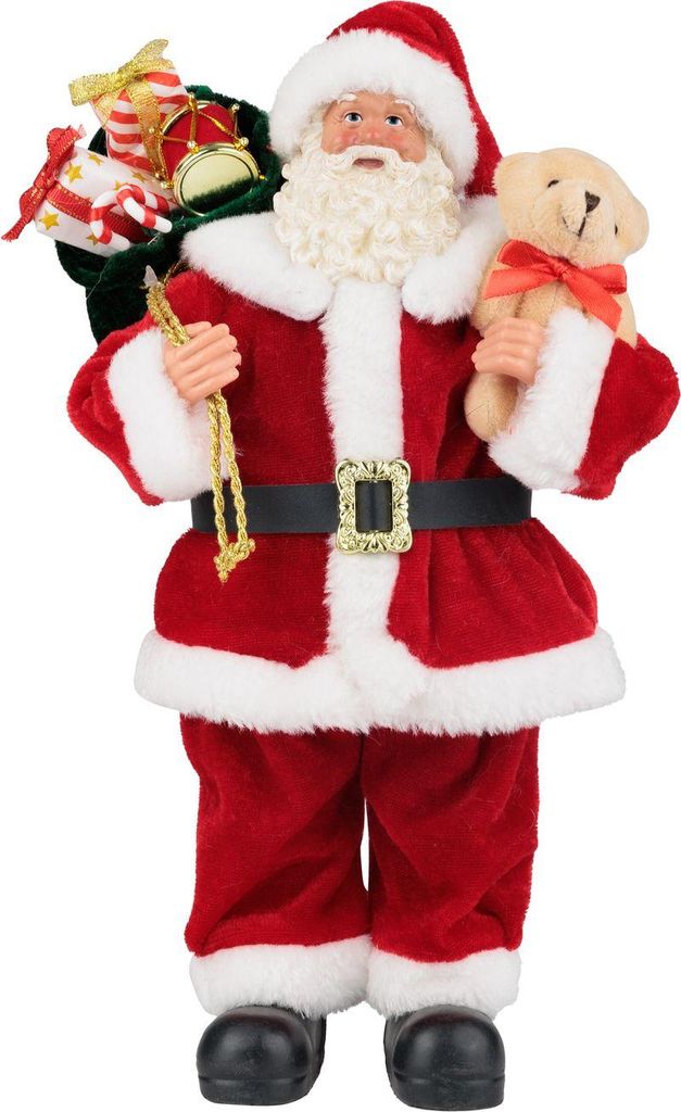 Dekoration MagicHome Weihnachten, Santa mit Geschenken und Teddybär, rot, 30 cm