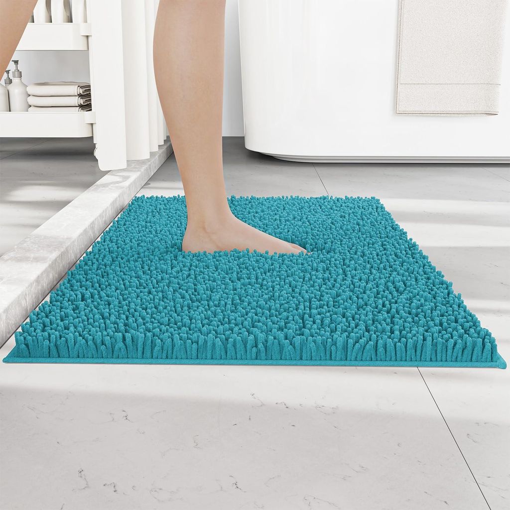 Chenille-Badematte, rutschfest – Super saugfähig und maschinenwaschbar – Ideal für Badezimmer, WC und den Innenbereich – 50 x 80 cm, meerblau
